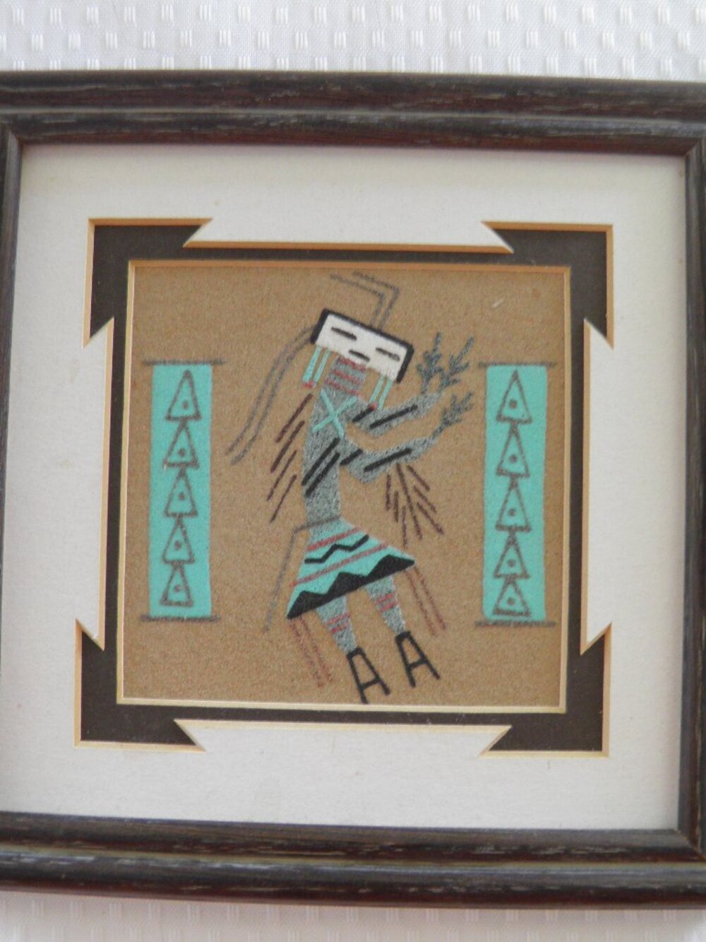 Vintage Navajo Sand Art 7" x 7" Framed